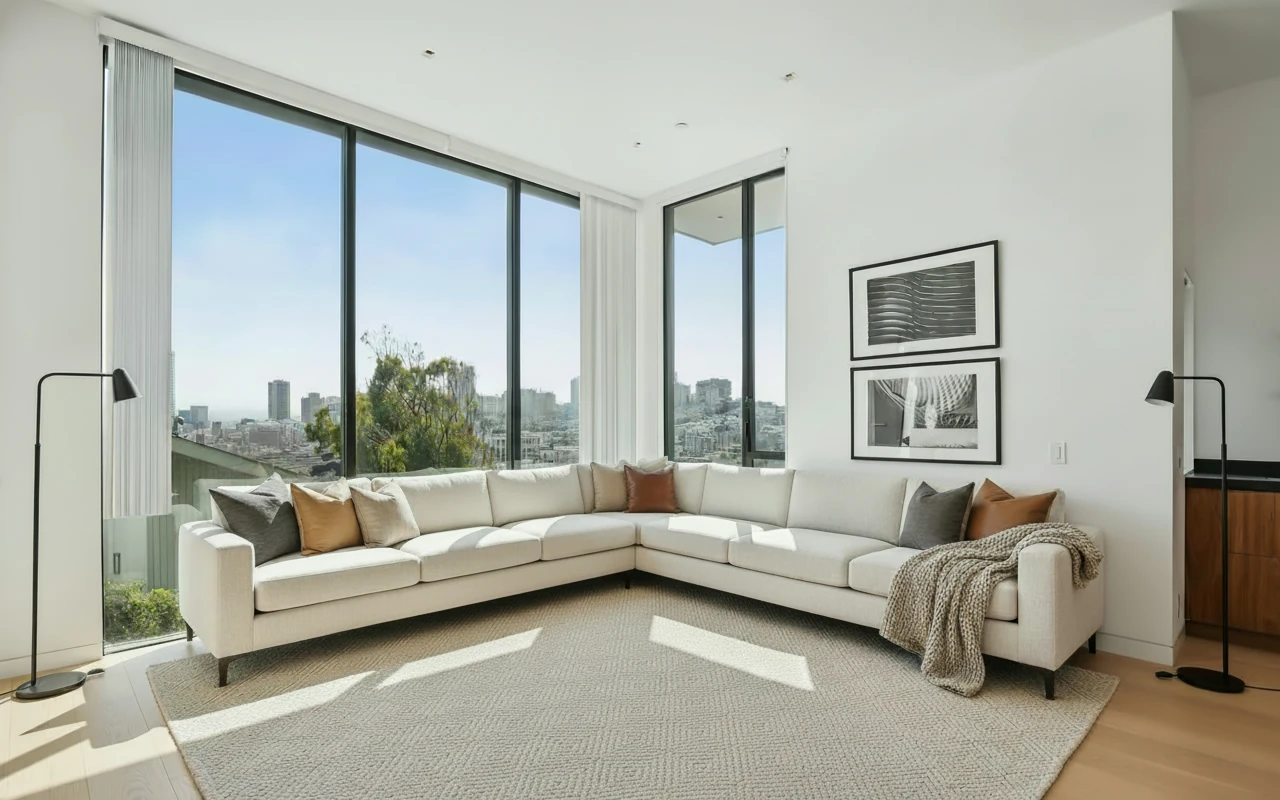 Remove the coffee table in the middle and the plants on it too.