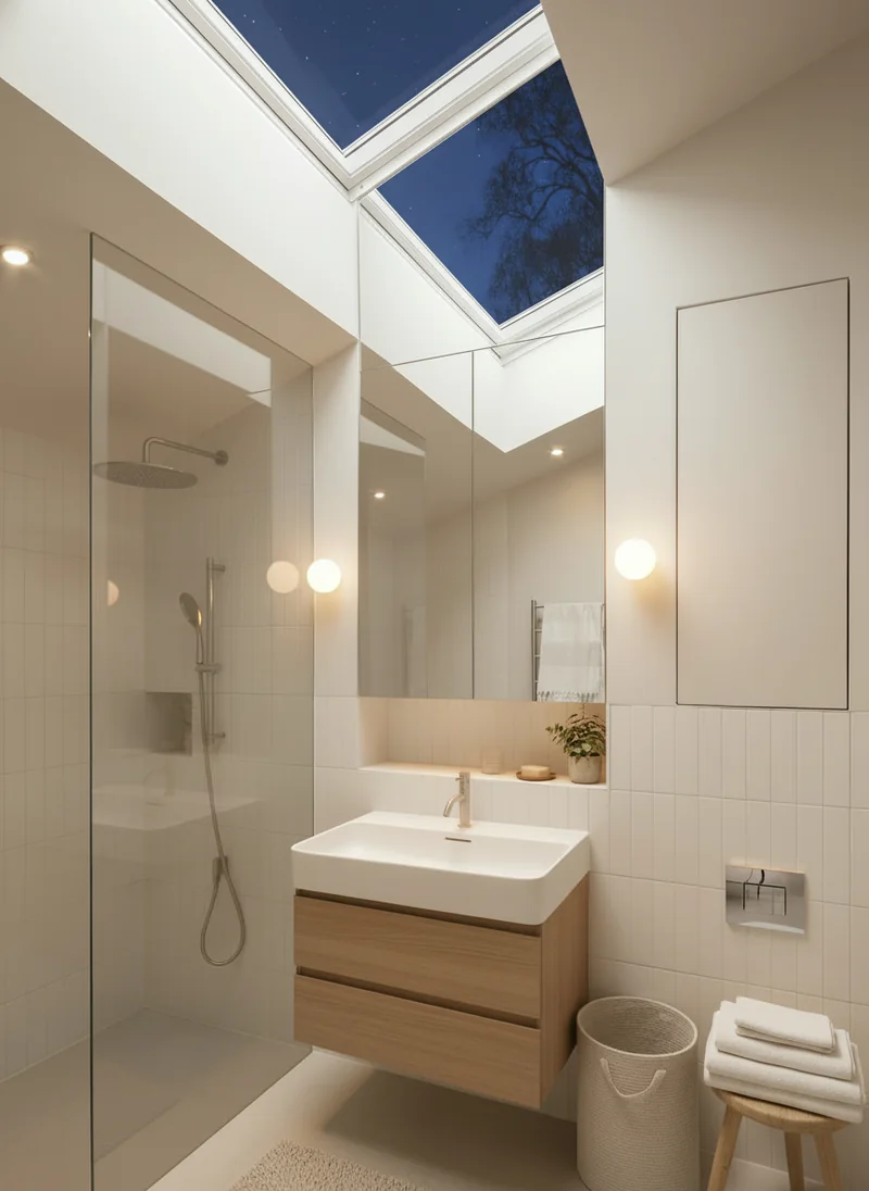 Convert this daytime photo to a beautiful evening scene. turn on all interior lights bedroom, and enhance lighting on all ...