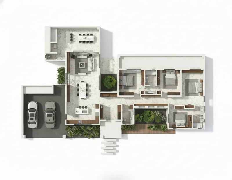 Change the interior decor to a more premium marble floor and modify the rest of the furnitures to match