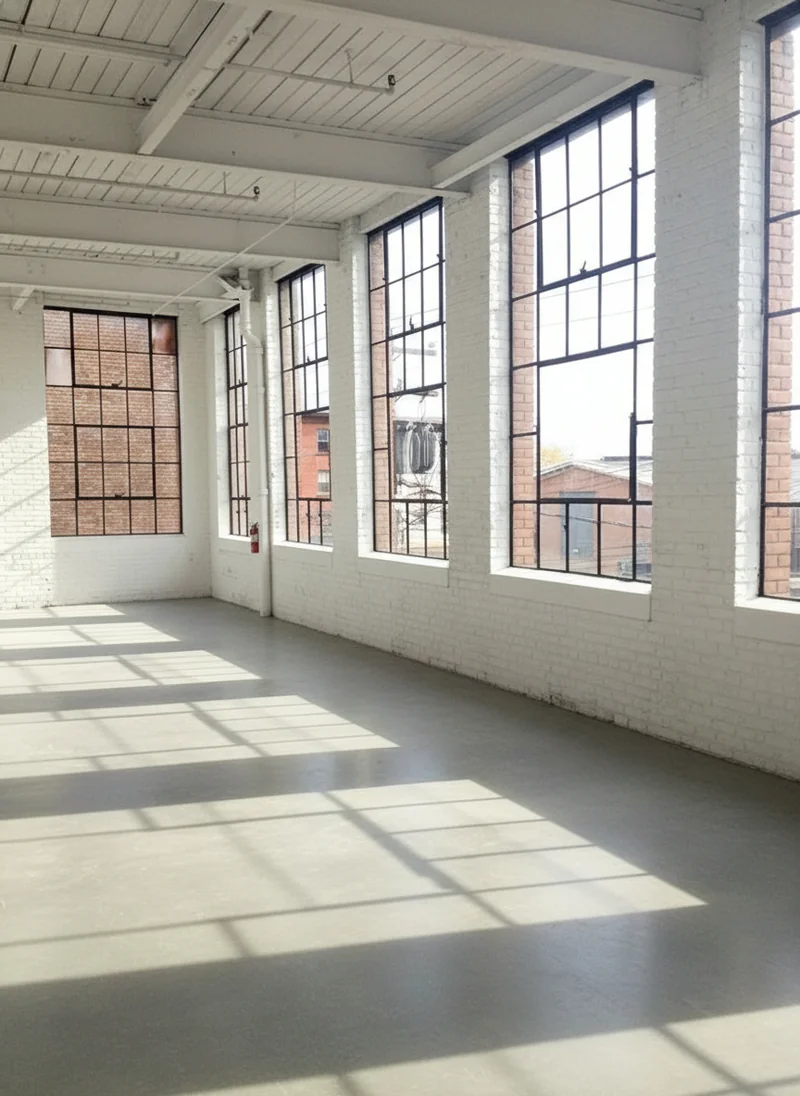 Paint the brick wall all white, and make the floor smooth concrete