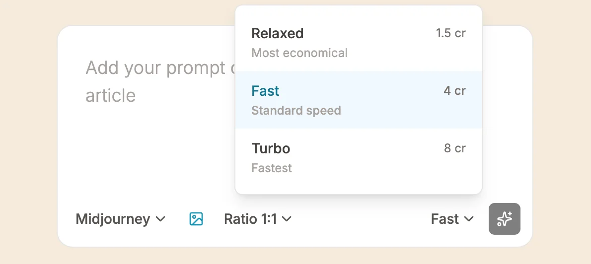Prompt Composer secondary options UI in Banana Designer
