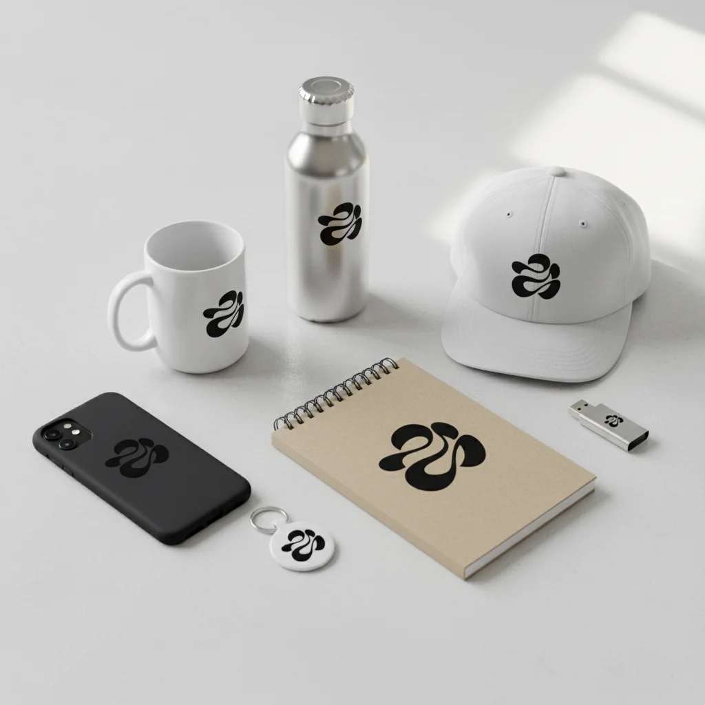 Creative brand identity design with cohesive visual elements and modern typography