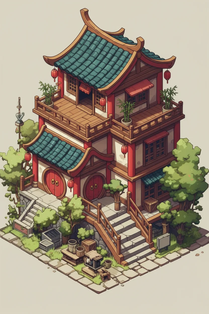 Isometric view of a fantasy game asset design with detailed textures and immersive visual style